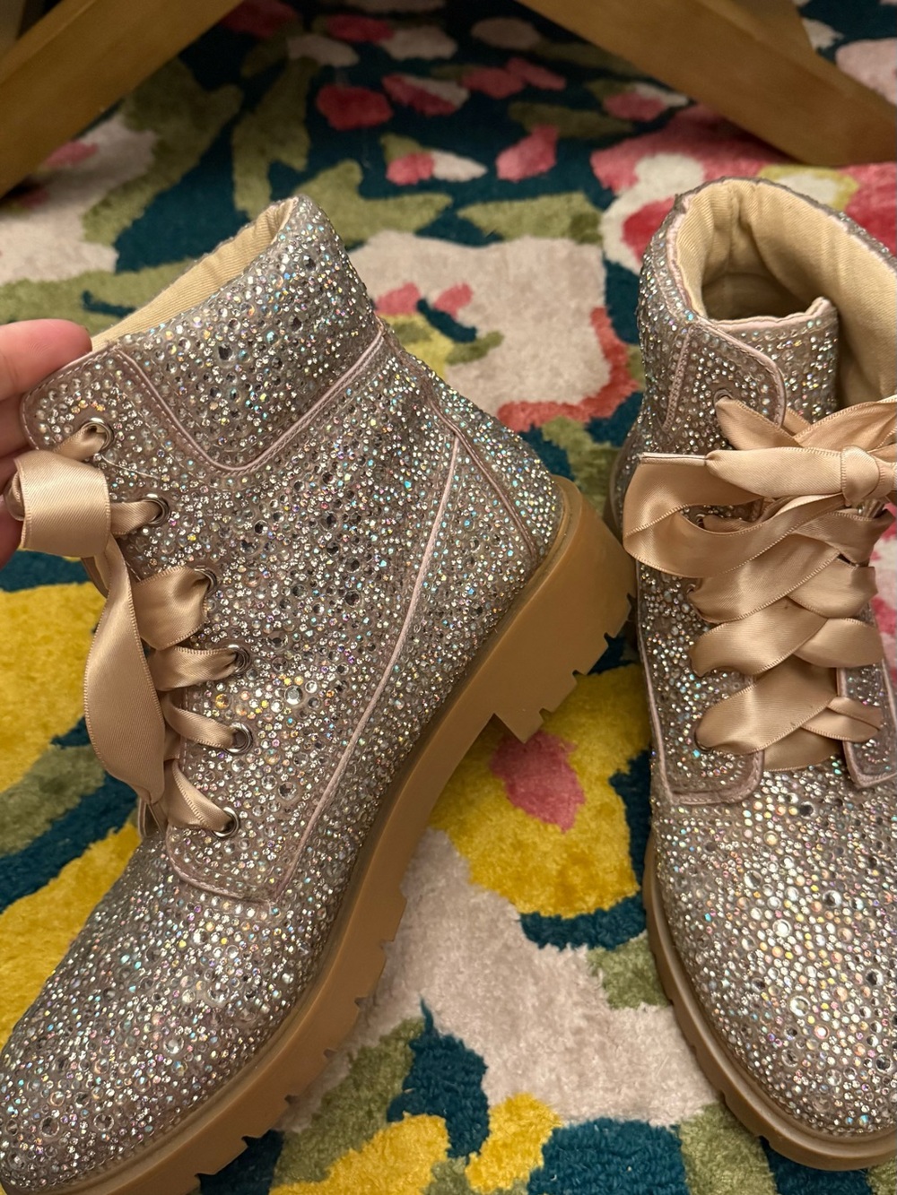 ✨Betsy Johnson Sparkle Combat Boots ✨ Size 11 Women's in Crystal Champagne tones